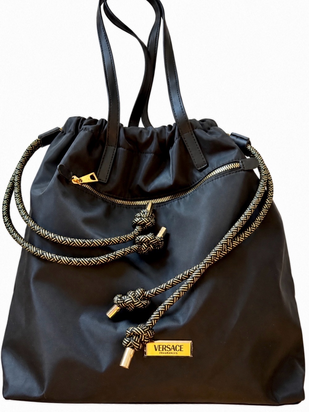 ✨authentic ✨Versace Black Drawstring Shopper with Gold Rope Details - Picture 2 of 3